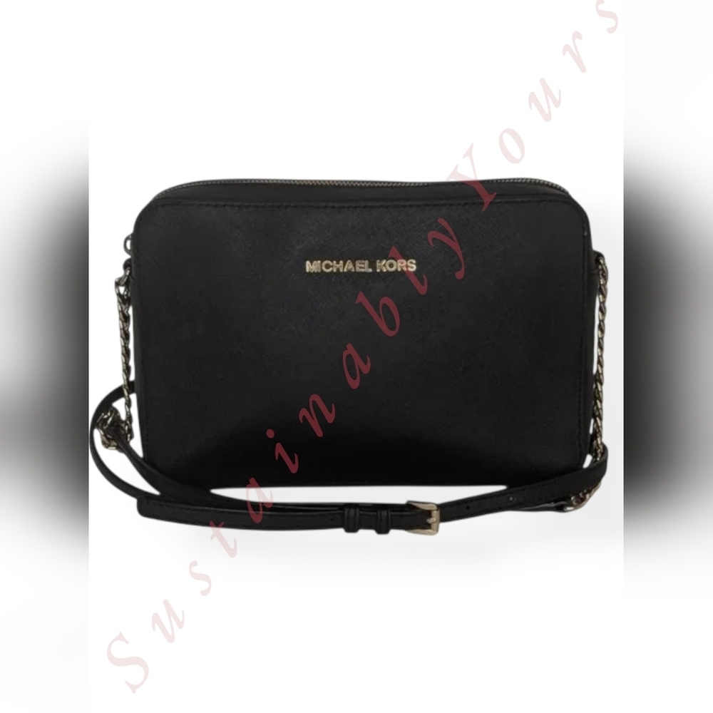 MICHAEL KORS Black Saffiano Leather Crossbody Bag Chain Strap Purse
